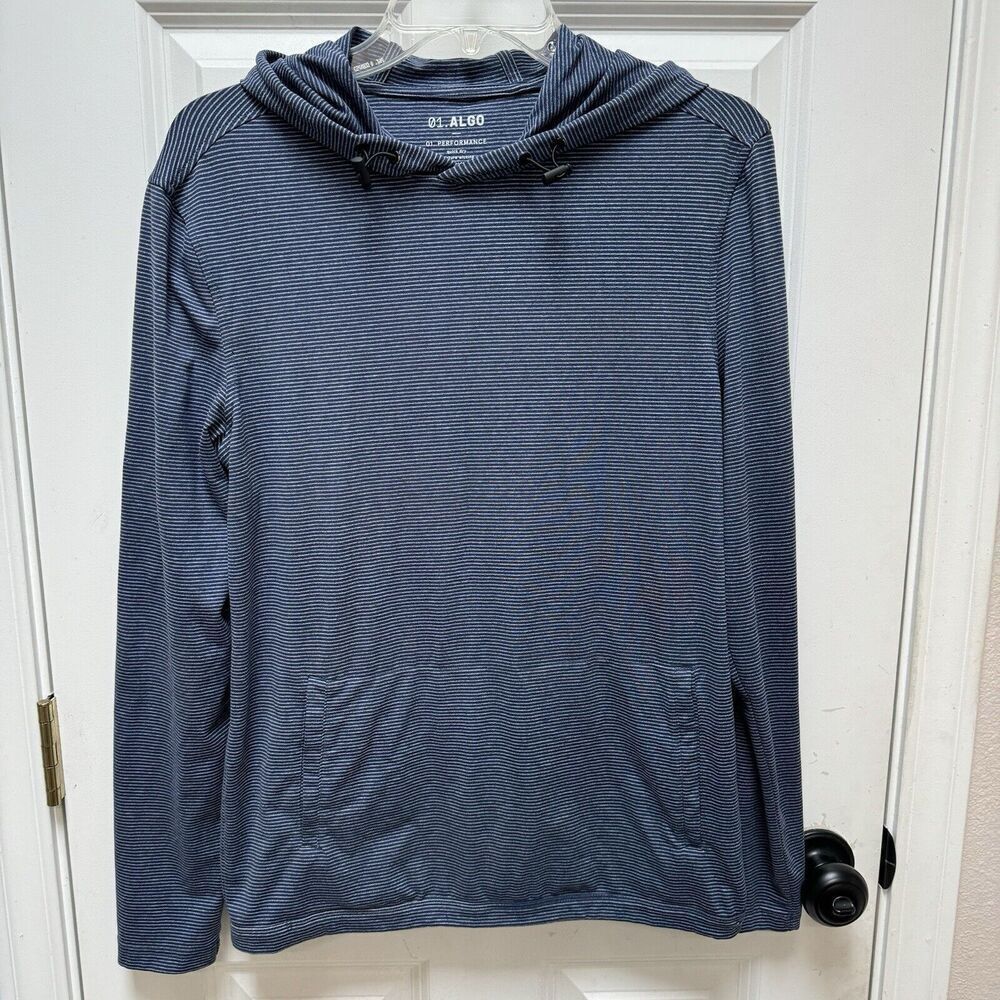 01 Algo Performance Hoodie Mens S Blue Long Sleeve Pullover Pockets UV SPF 40